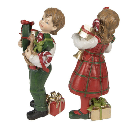 Kerstdecoratie beeldjes kinderen set van 2 rood groen 13 cm