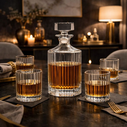 Whisky set karaf 850ml met 4 glazen 300ml