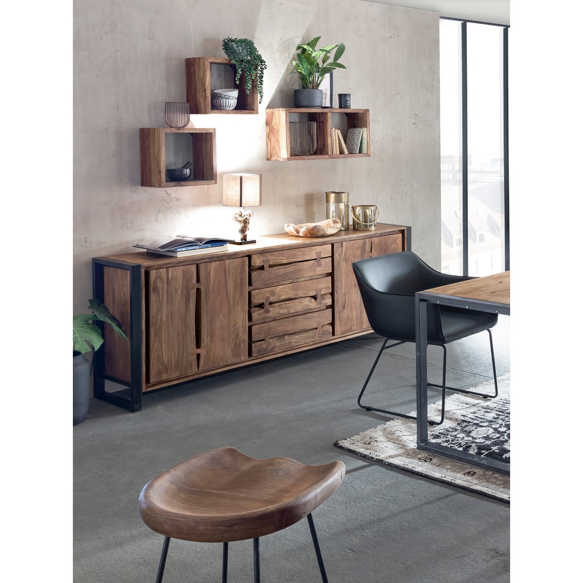 Barkruk acaciahout metaal 42x38x76 cm