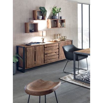 Barkruk acaciahout metaal 42x38x76 cm