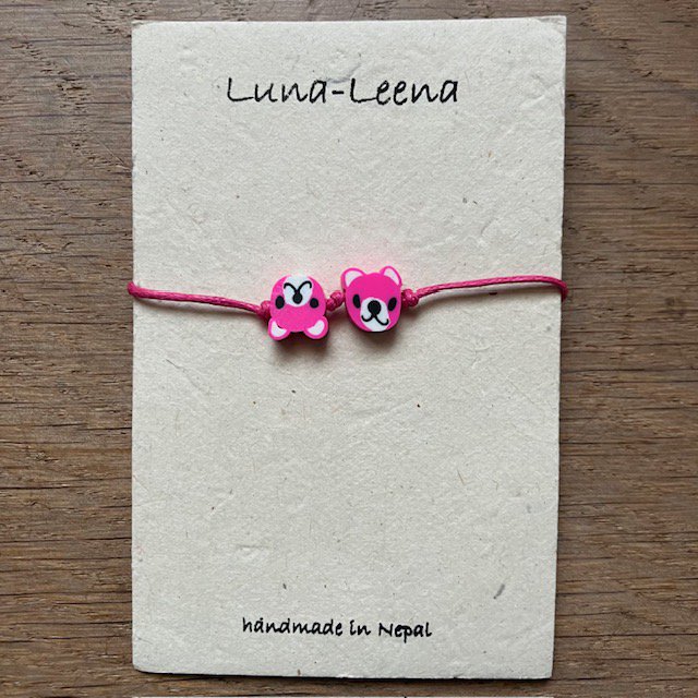 Luna Leena Kinderarmband Beer Roze Handgemaakt Nepal