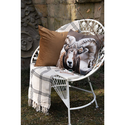 Plaid 125x150 cm katoen beige zwart ruiten
