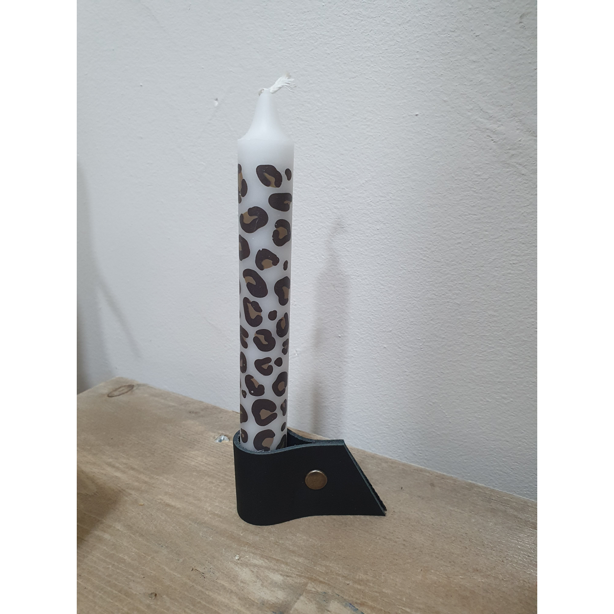 Kandelaar leer zwart 10x3 cm
