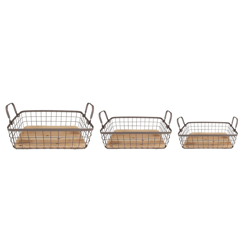 Storage Basket Set of 3 38x28x11 cm Grey Brown Iron Basket