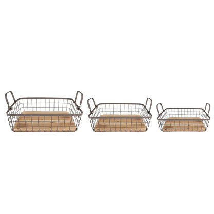 Storage Basket Set of 3 38x28x11 cm Grey Brown Iron Basket