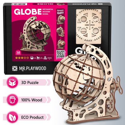 Mr. Playwood 3D Wooden Puzzle Globe, 10202, 34.5x24x37.5cm.