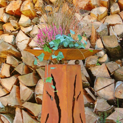 Roest decoratie plantenzuil 1 m met schelpen
