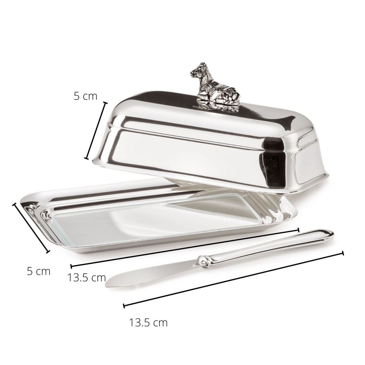 Botervloot verzilverd met glasplaat en botermes 13x8 cm