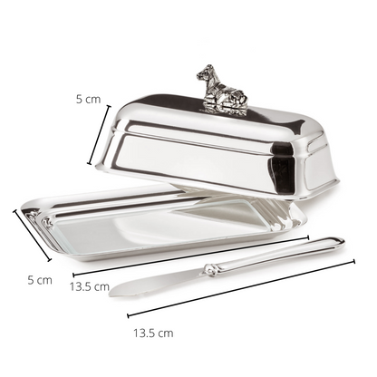 Botervloot verzilverd met glasplaat en botermes 13x8 cm