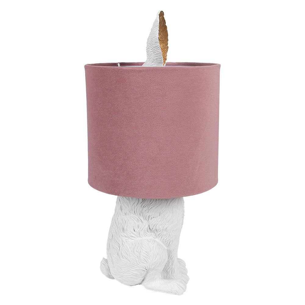 Tafellamp konijn 20x43 cm wit roze polyresin