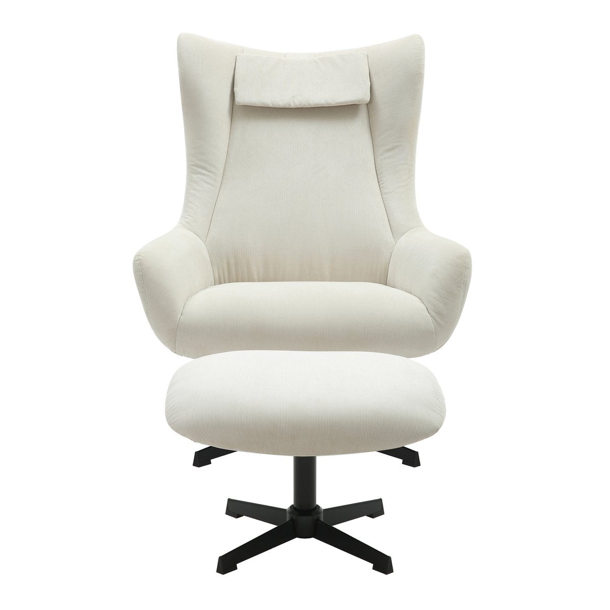 Fauteuil met kruk corduroy beige