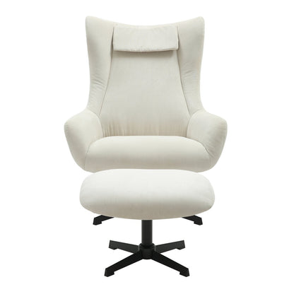 Fauteuil met kruk corduroy beige