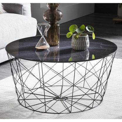 Coffee table with metal basket Ø 80 cm