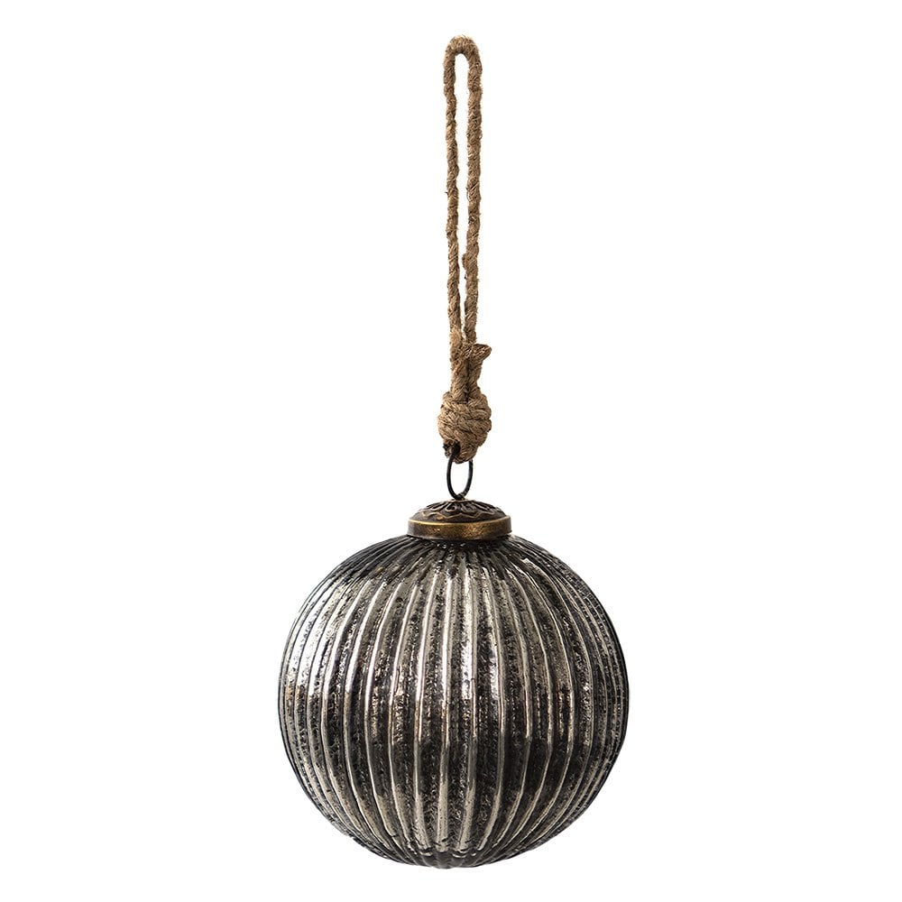 Kerstbal 10 cm zwart zilver glas