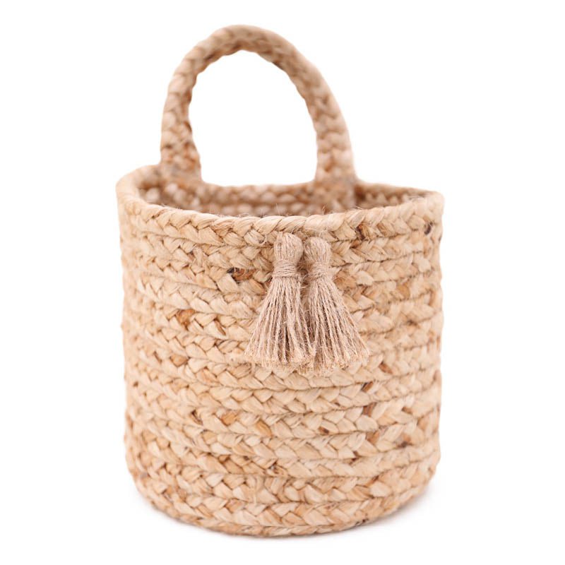 Opbergmand jute 20x20 cm met pompons