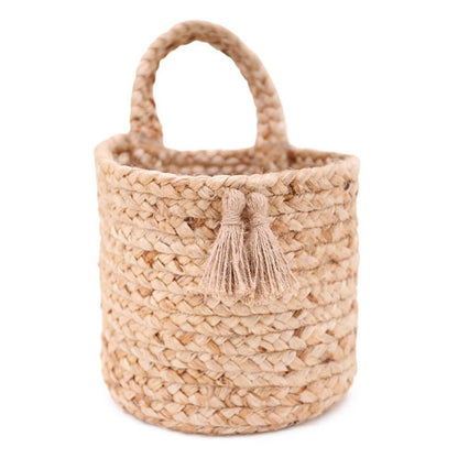 Opbergmand jute 20x20 cm met pompons