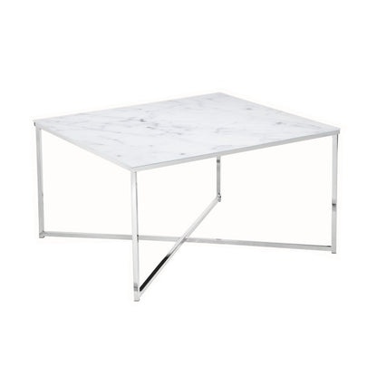Salontafel 80x80x45 cm wit marmerlook glas metaal