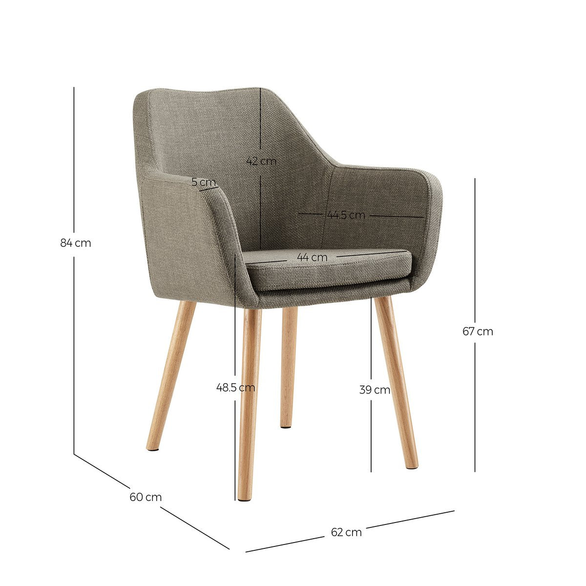 Fauteuil bruine structuurstof massief eikenhout