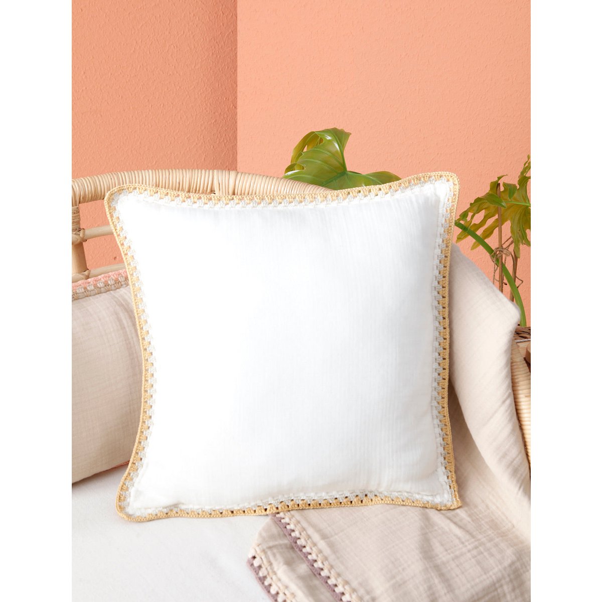 Kussenhoes 40x40 cm mousseline GOTS crochet