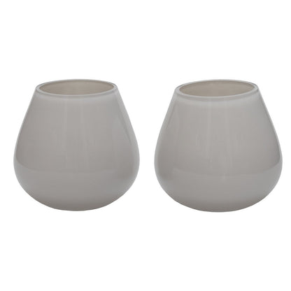 Waxinelichthouder set van 2 glas beige wit 12,5x11,5x12,5 cm