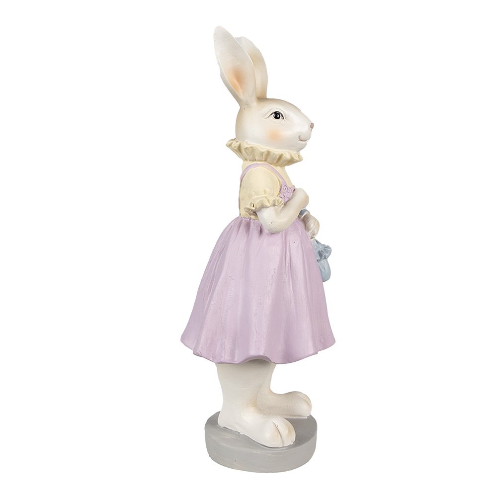 Beeld Konijn 12x10x27 cm Bruin Paars Polyresin Paasdecoratie