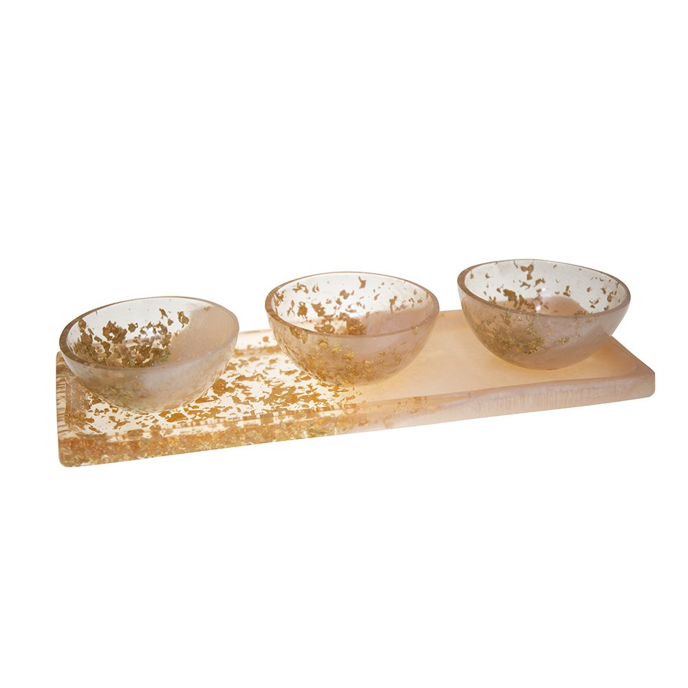 Aperitief set 3 kopjes glitterhars schotel