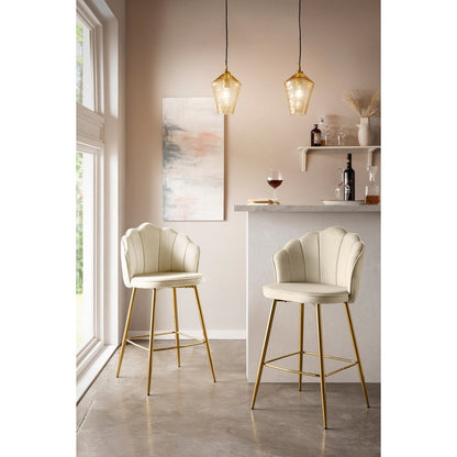 Barkrukken set van 2 beige fluweel goud 68 cm zithoogte