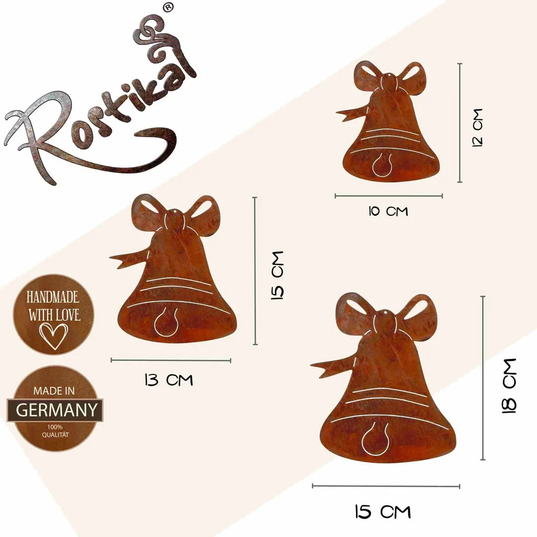 Kerstdecoratie hanger bel 12-18 cm metaal roestlook