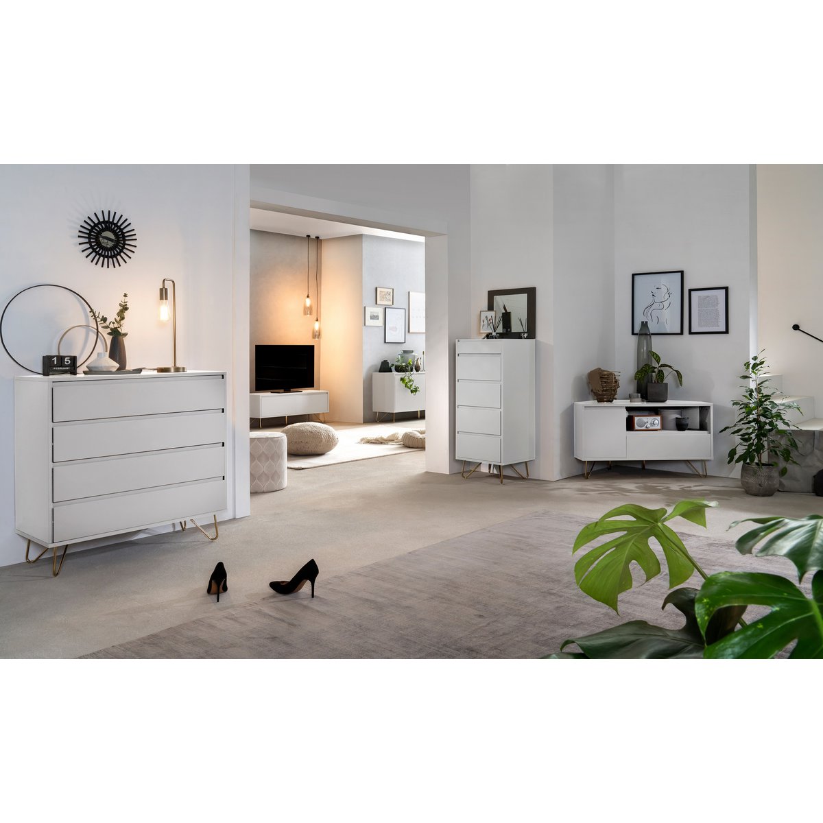Ladekast 45x40x110 cm wit goud met spiegel