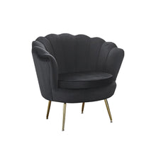 Fauteuil schelp zwart fluweel verguld frame