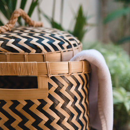 Laundry Basket With Lid NABIRE Made of Bamboo Diameter 35 cm