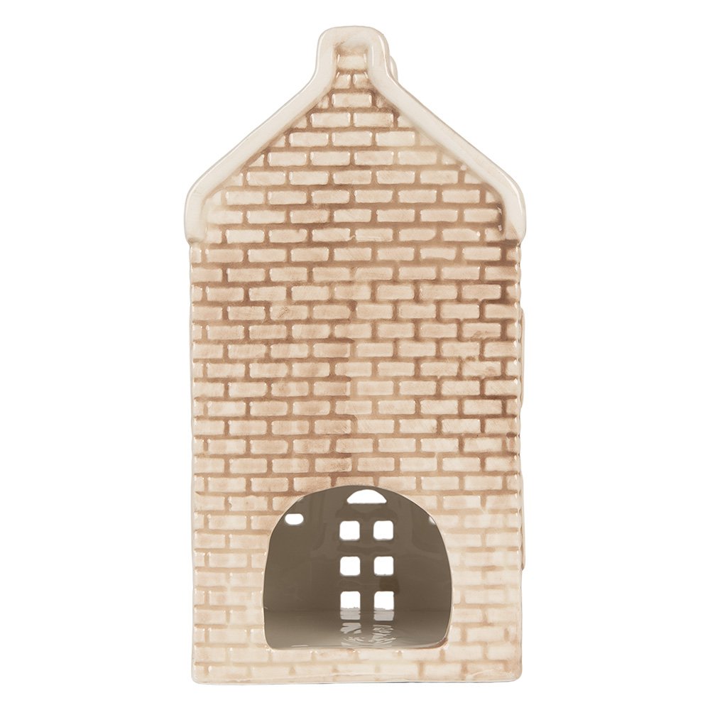 Waxinelichthouder huis 9x10x19 cm beige keramiek