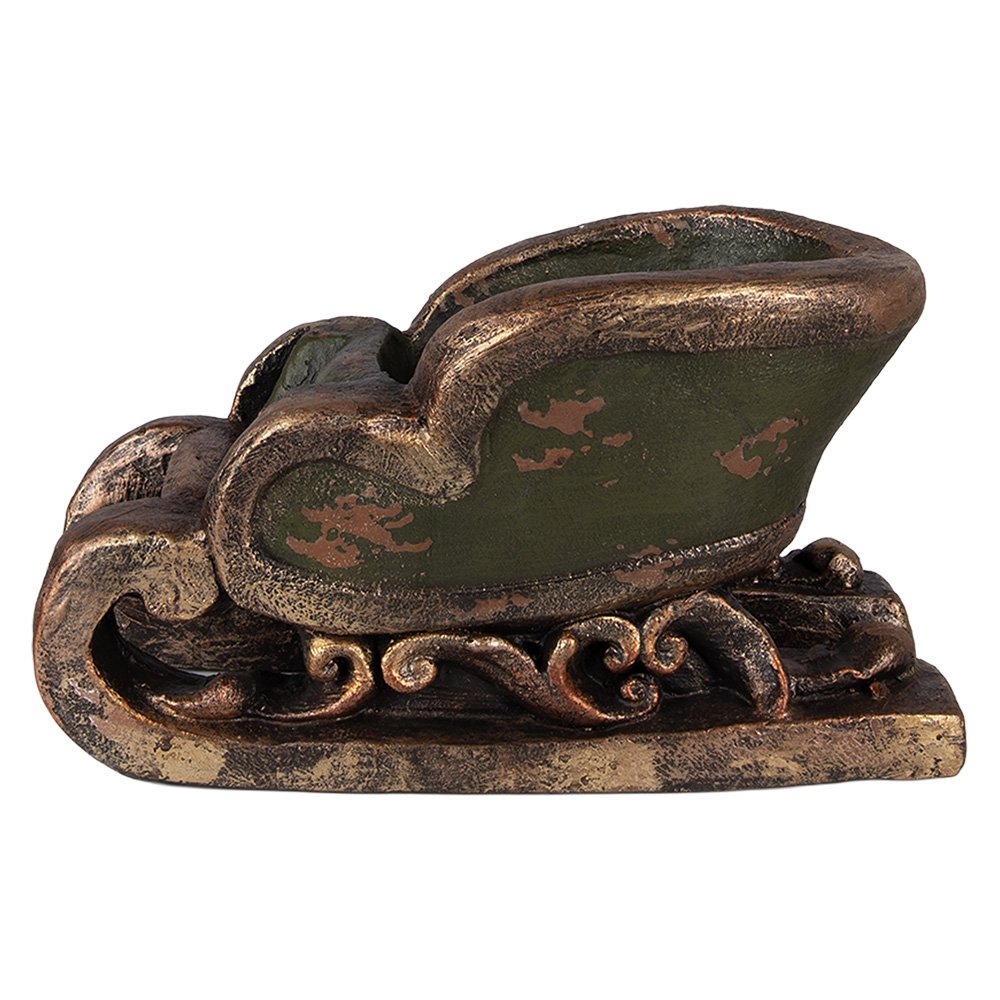 Kerstdecoratie slee 35x23x21 cm groen keramiek