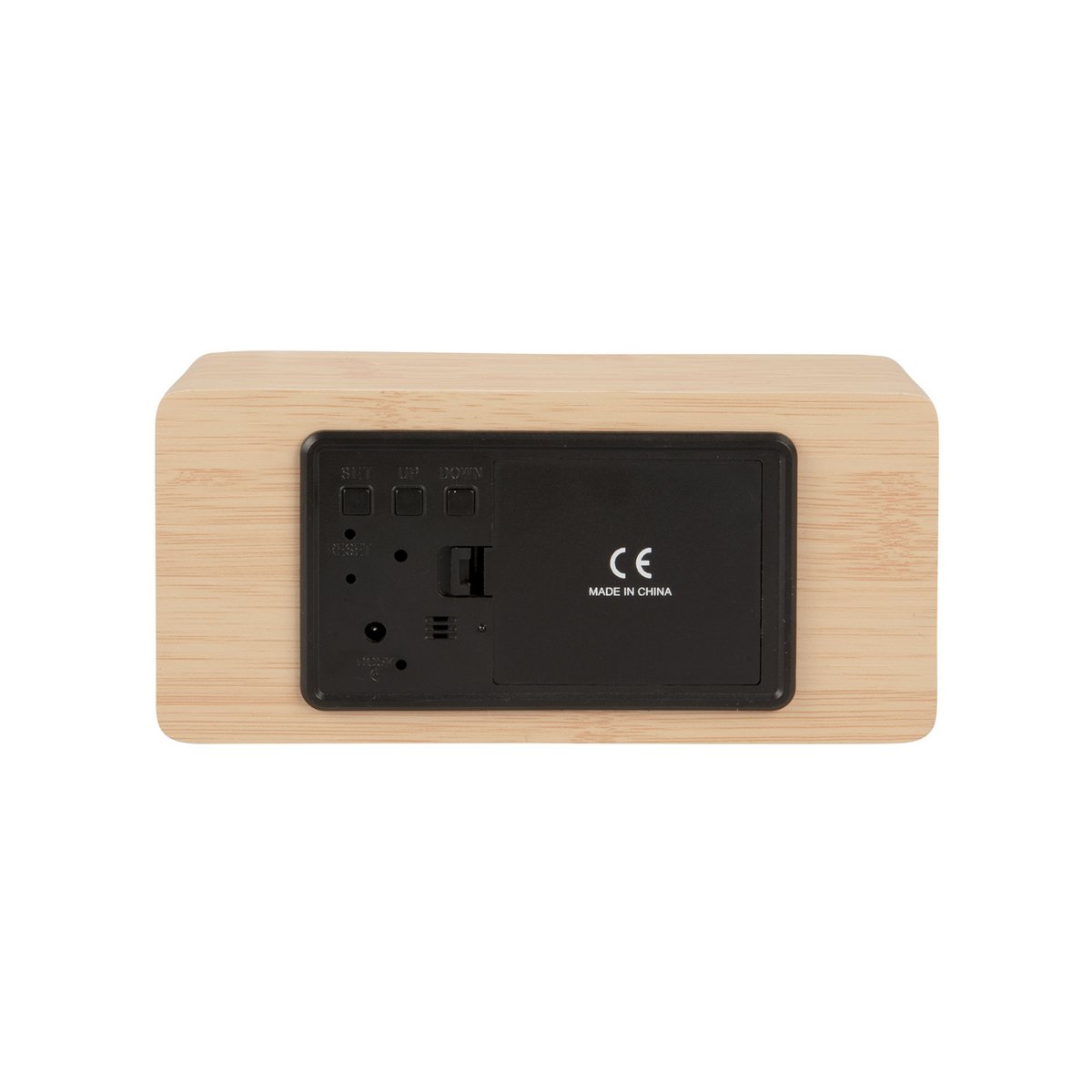 Wekker 15x7 cm spiegel LED hout zilver
