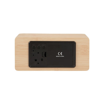 Wekker 15x7 cm spiegel LED hout zilver