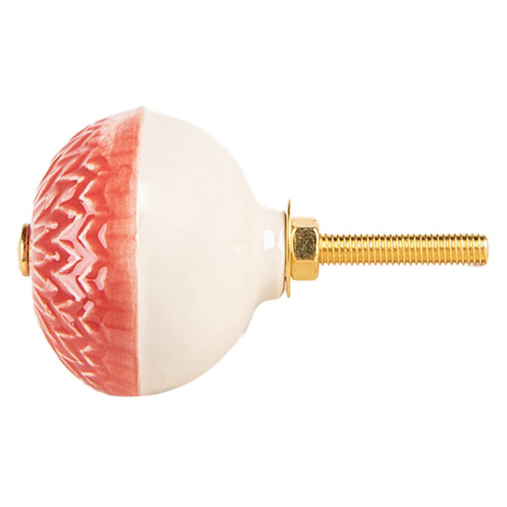 Door Knob Ø 4x3 cm Red Beige Ceramic