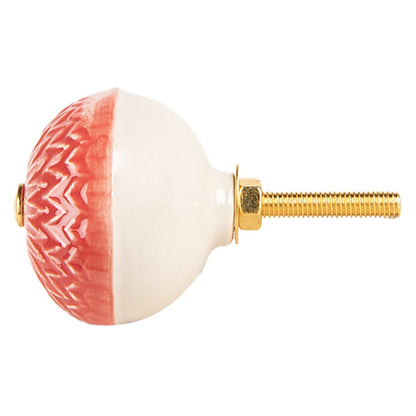 Door Knob Ø 4x3 cm Red Beige Ceramic