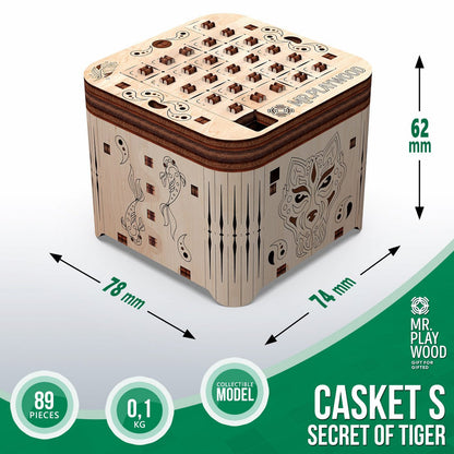 3D houten puzzel Secretbox Tiger 7,4x7,8x6,2 cm