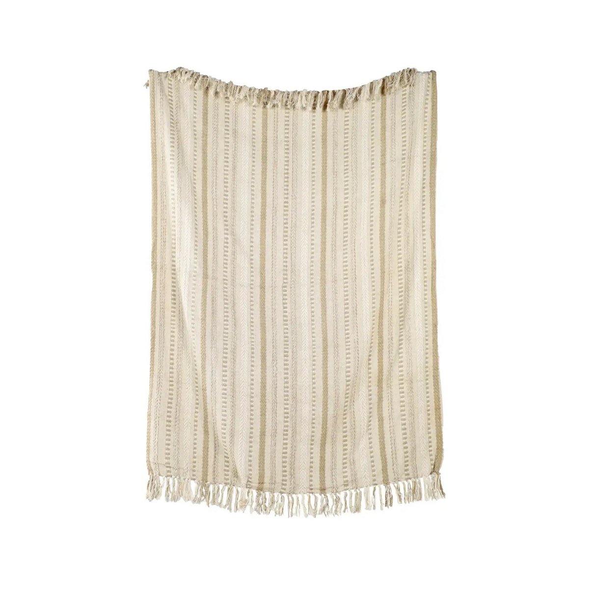 Plaid 130x150 cm katoen beige gestreept