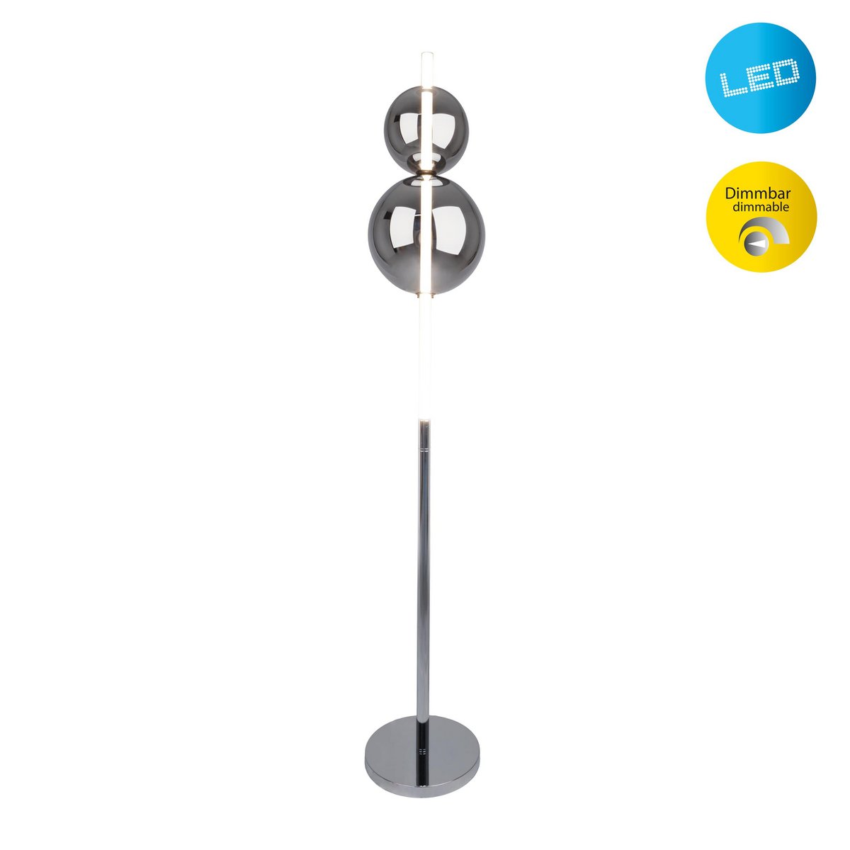LED Vloerlamp Nova Dimfunctie Chroom Rookglas 150 Cm