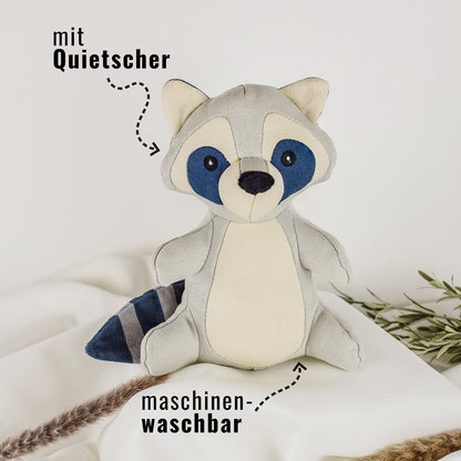 Hondenspeeltje wasbeer met pieper blauw 23x19 cm