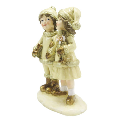 Figurine Children 15 cm Beige Gold Polyresin Christmas Decoration