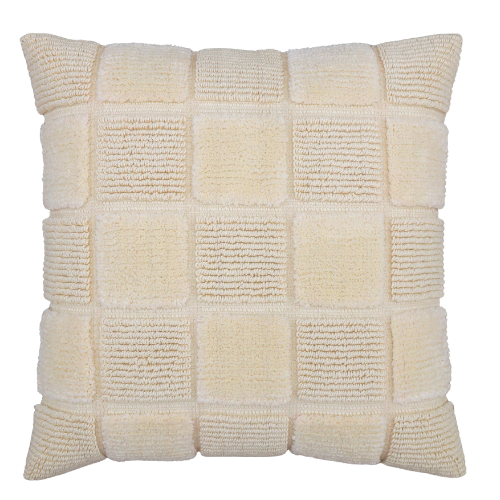 Kussenhoes 45x45 cm beige blokpatroon katoen