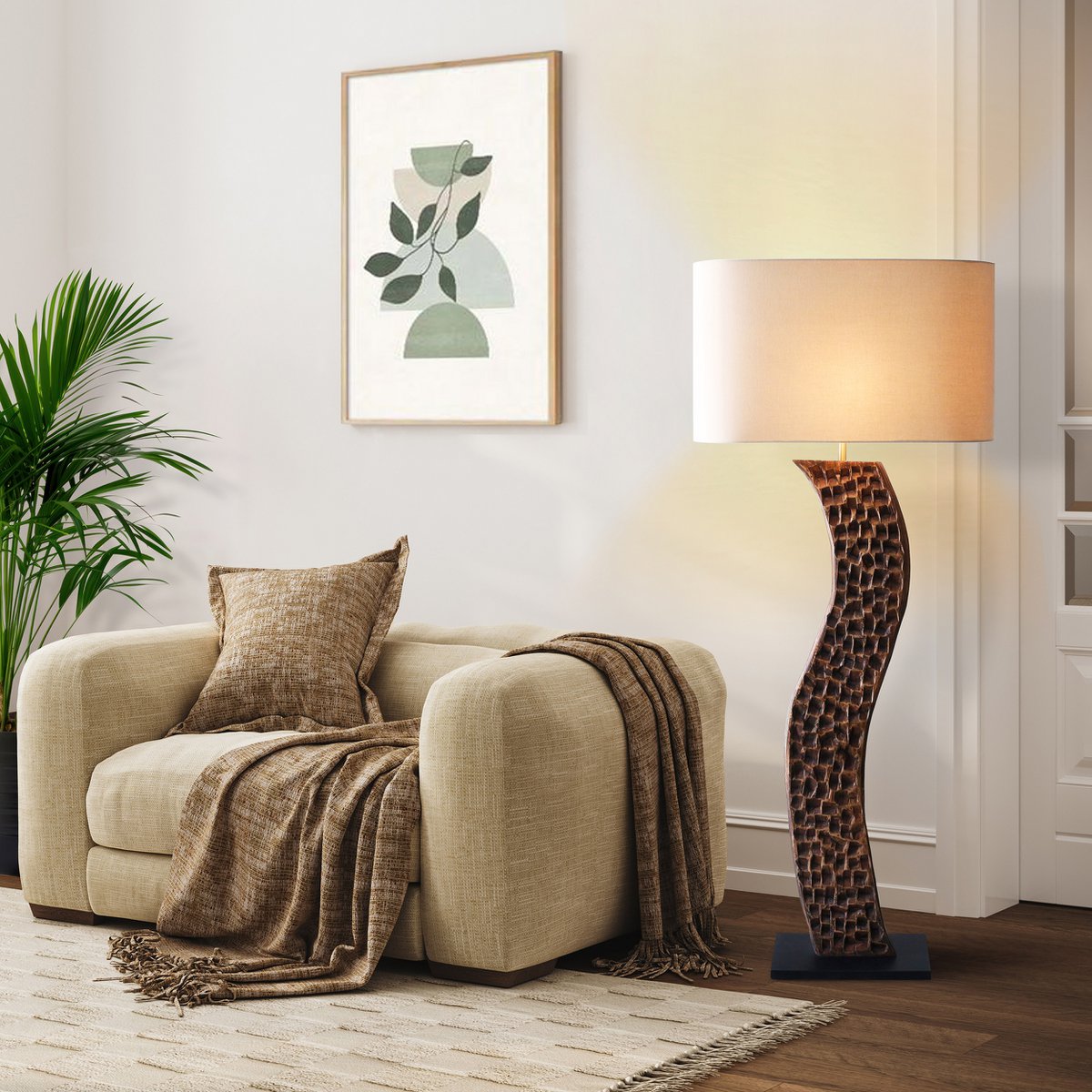 Vloerlamp acacia linnen naturel 171 cm