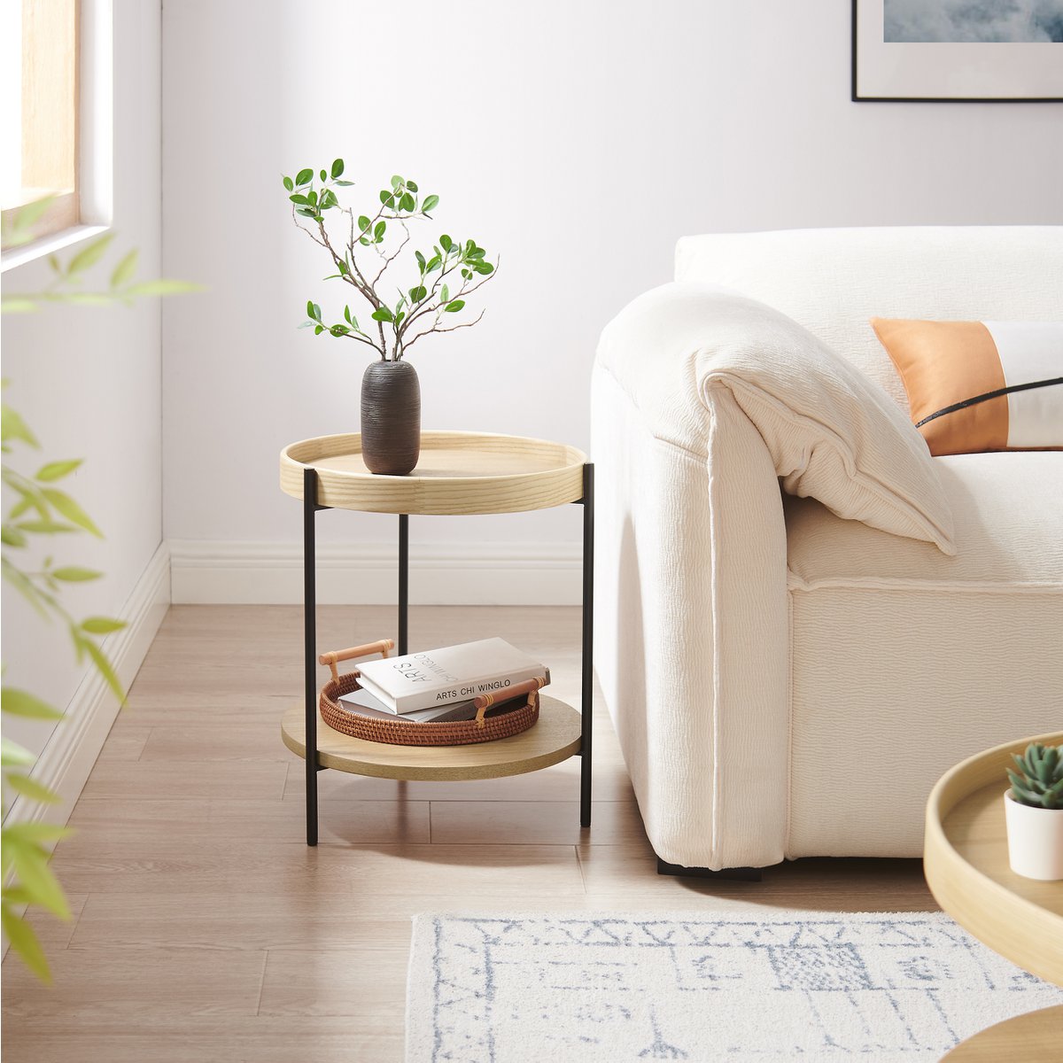 Bijzettafel Ø 44 cm eiken MDF zwart