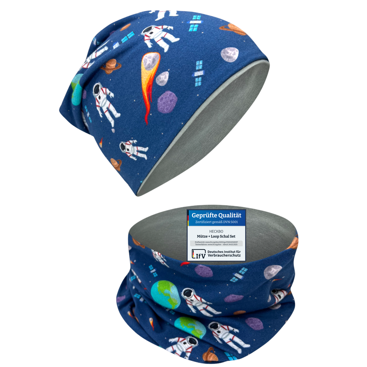 Kinder muts en sjaal set astronaut