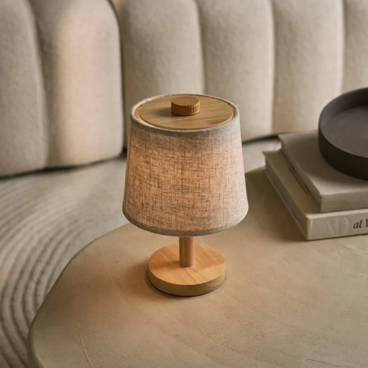 Tafellamp hout 14x30 cm dimbaar oplaadbaar IP44