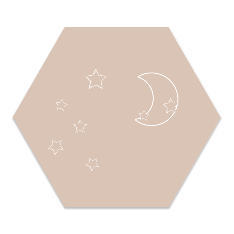 Muurdecoratie hexagon maan sterren beige
