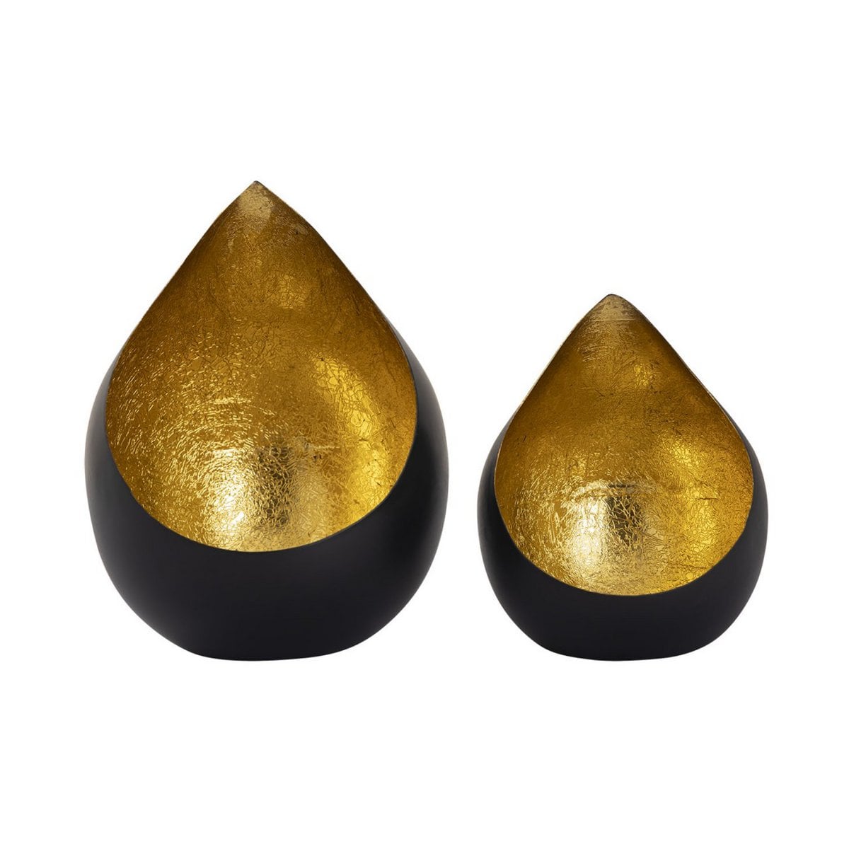 Theelichthouder set 2 stuks druppelvorm zwart mat goud