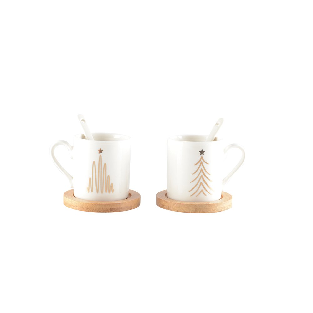 FIR - cups with wooden spoons and saucers - lot 2